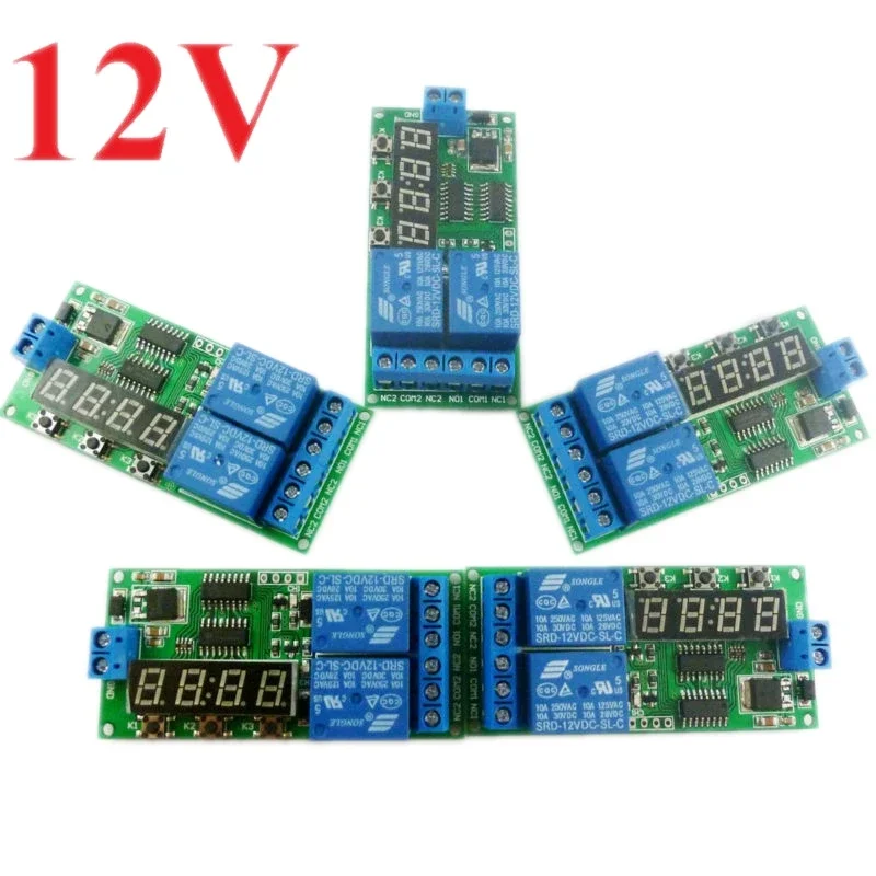 5 Pcs DC12V Power on Delay Relay Cycle Timer Switch Board 1-9999s For Motor Reversible Motorcycle