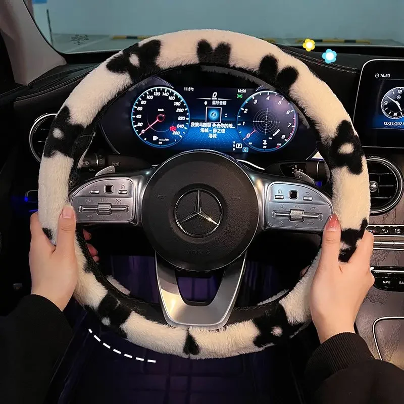 Winter Car Steering Wheel Cover Plush Warm Lint Fashion Cute Product Interior Accessories for Woman Girls Female Driver