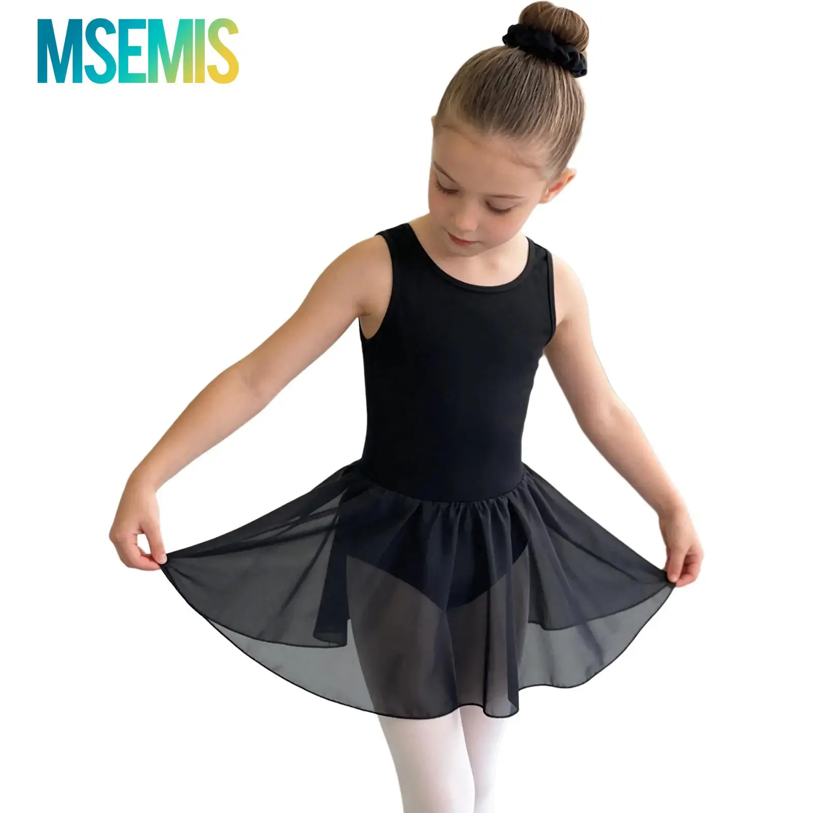 

Kids Girls Ballet Tutu Dance Practice Performance Outfits Leotard Costume Sleeveless Crisscross Back Skirted Dress with Hairband