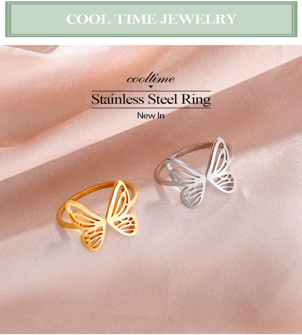 Cooltime Edelstahl Schmetterlings ringe für Frauen Mädchen Mode niedlichen verstellbaren Ring Schmuck Geschenk neu in – Detail 1