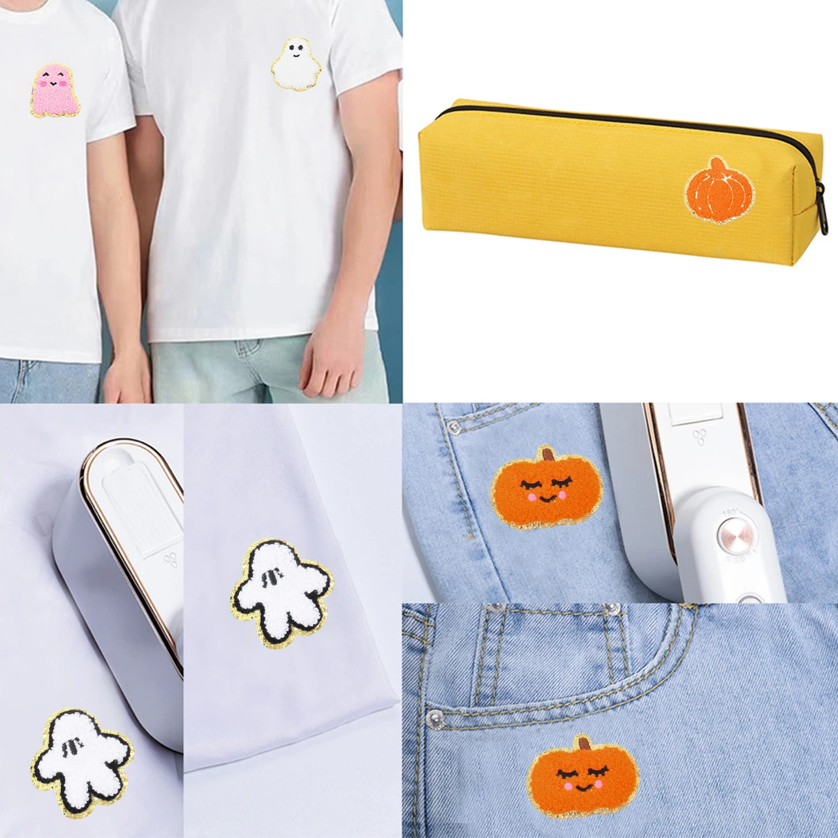 4 teile/los Halloween Kürbis Geist Eisen auf Chenille Patches Glitzer Rand Applikation für T-Shirt Jeans Hut DIY Handwerk liefern Aufkleber