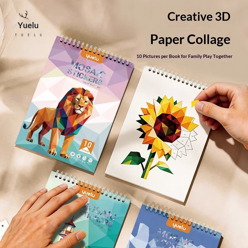 

Children Paper Digital 3D Puzzle Book Manual Diy Animal Mosaic Collage Stickers Concentration Early Educational Kids Toys