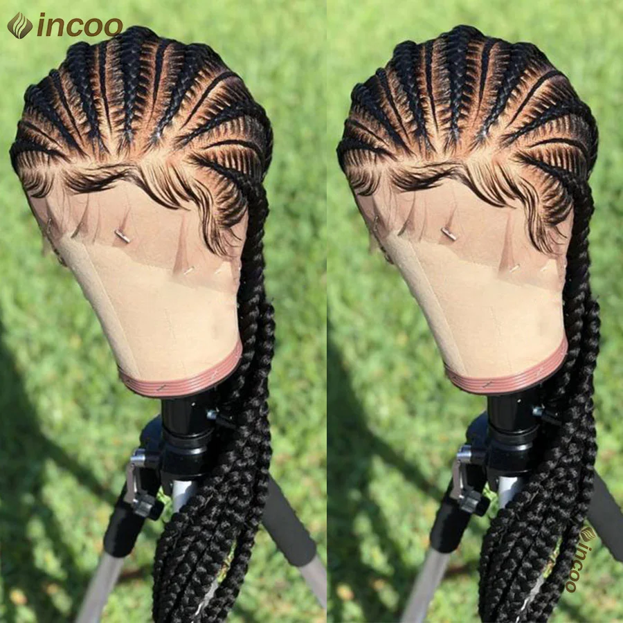 

Synthetic Full Lace Cornrow Braided Wigs 36'' Lace Front Wig Jumbo Braids Wig For Black Afro Women Goddess Twists Box Braids Wig