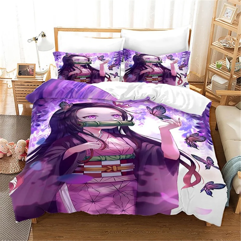 Nezuko Kamado Bedding Set Anime Demon Slayer Duvet Cover Comforter Bed Linen Single Twin Full Queen Size 3d Kids Girl Boys Gift