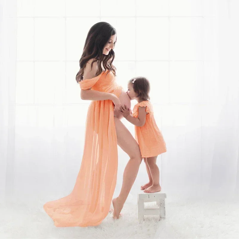 

Shoulderless Maternity Dress For Photography Sexy Front Split Pregnancy Dresses For Women Maxi Maternity Gown Photo Shoots Props