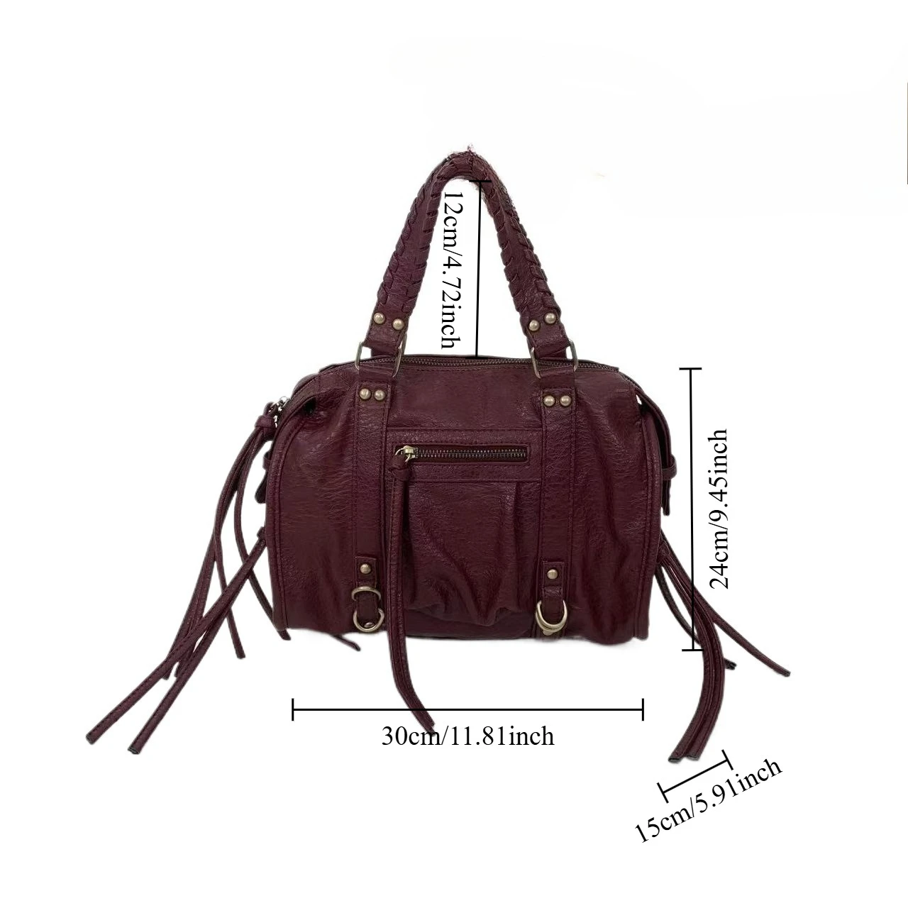 Ladies' retro motorcycle handbag, wasteland style front pocket shoulder bag, street Y2K handbag, woven tassel design