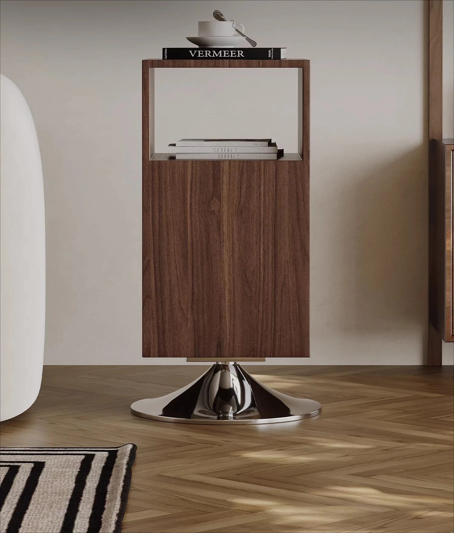 

Medieval style rotatable sofa side few black walnut leather side cabinet household small apartment wabi sabi retro corner few