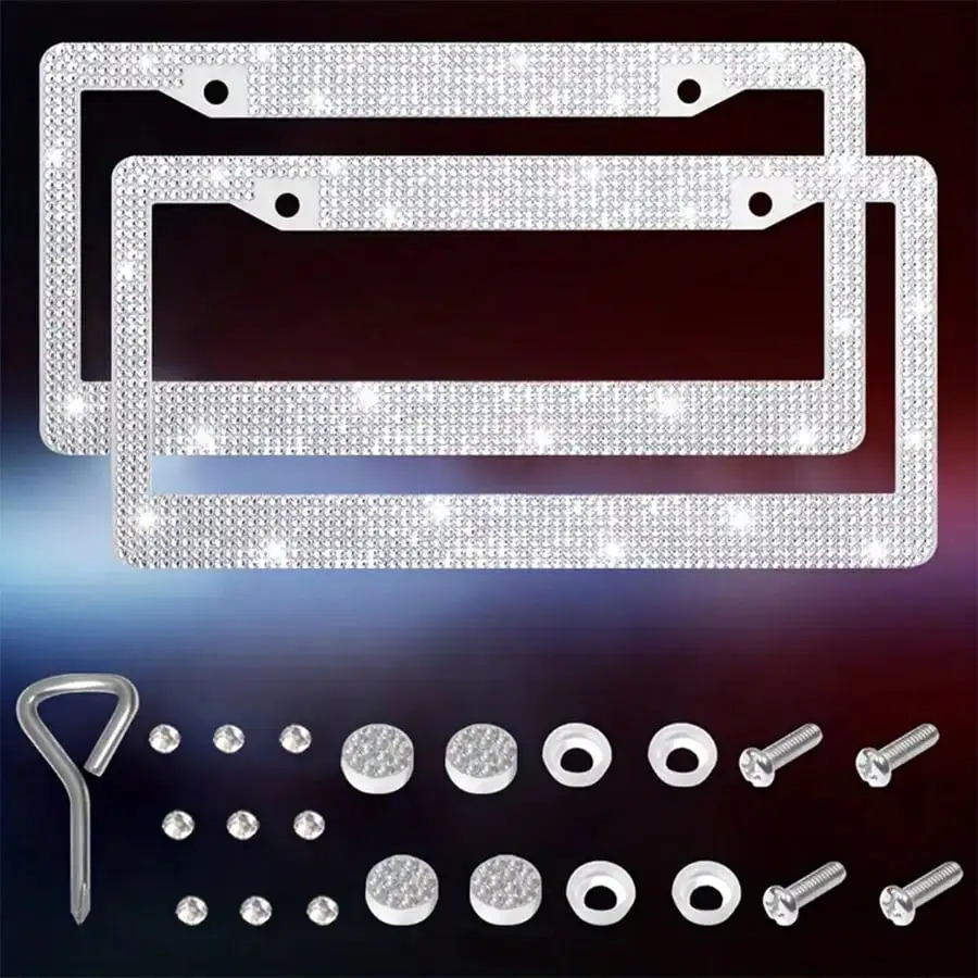 

2 шт. водонепроницаемая блестящая крышка номерного знака с алмазной рамкой и нержавеющей рамкой