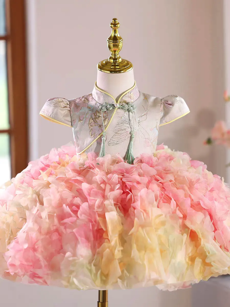 Jill Wish J442 Elegante abito da ragazza di fiori rosa al ginocchio con collo alto per abito da spettacolo per principessa, matrimonio, primo compleanno, festa