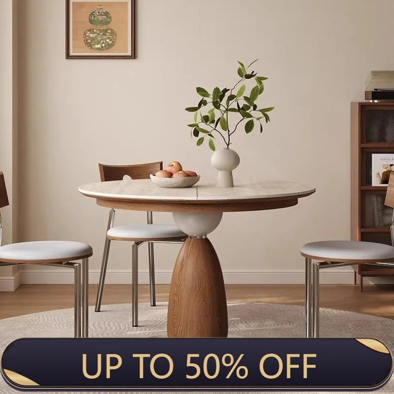 90cm 100cm 110cm Modern Luxury Rock Slab Retractable Round Dining Table And Sets 4 Chairs Dining Rooms Pliante Kitchen Furniture
