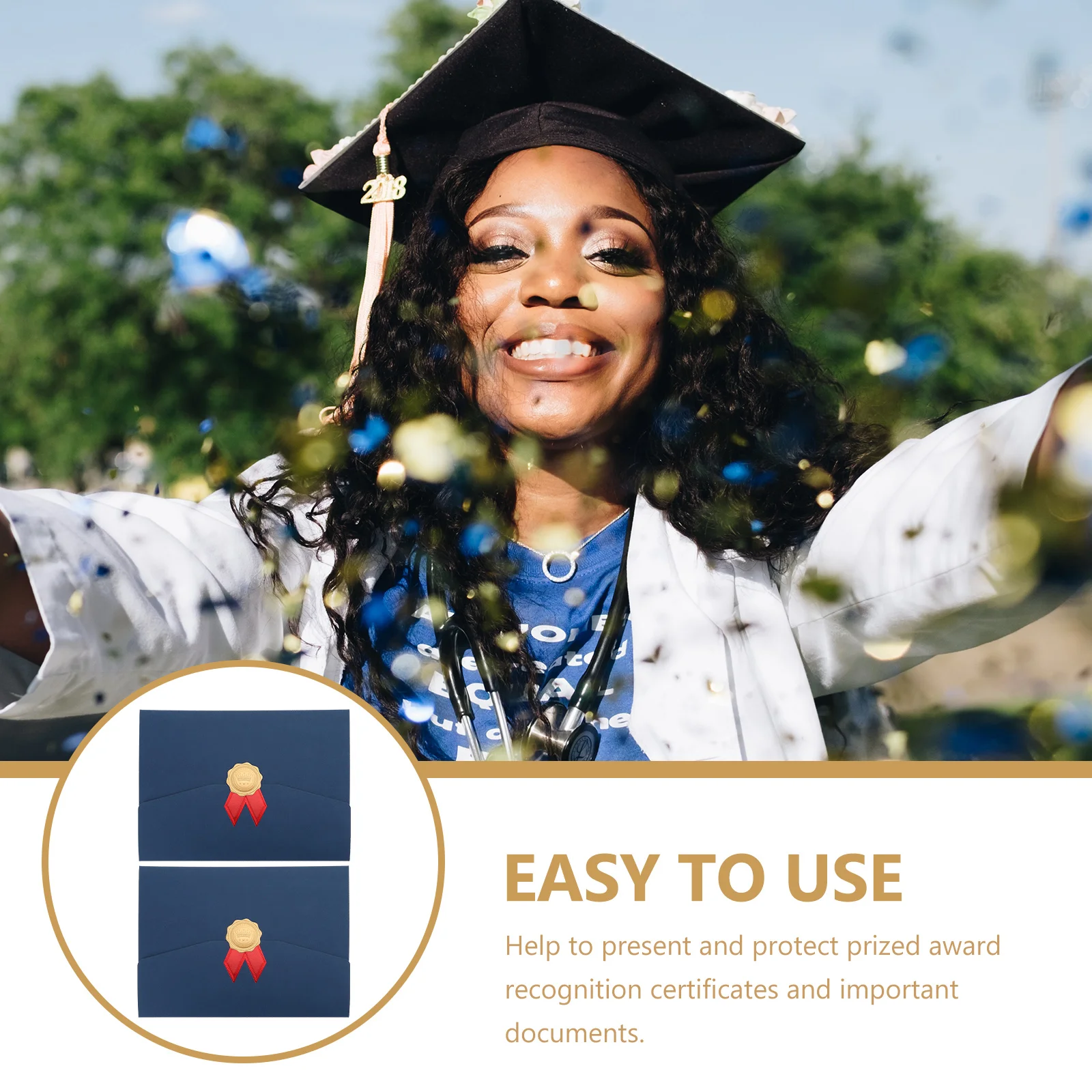 2Pcs Diploma Holder Certificate Cover with Elegant Border Lightweight Document Protector for Home Office Use Award Presentation