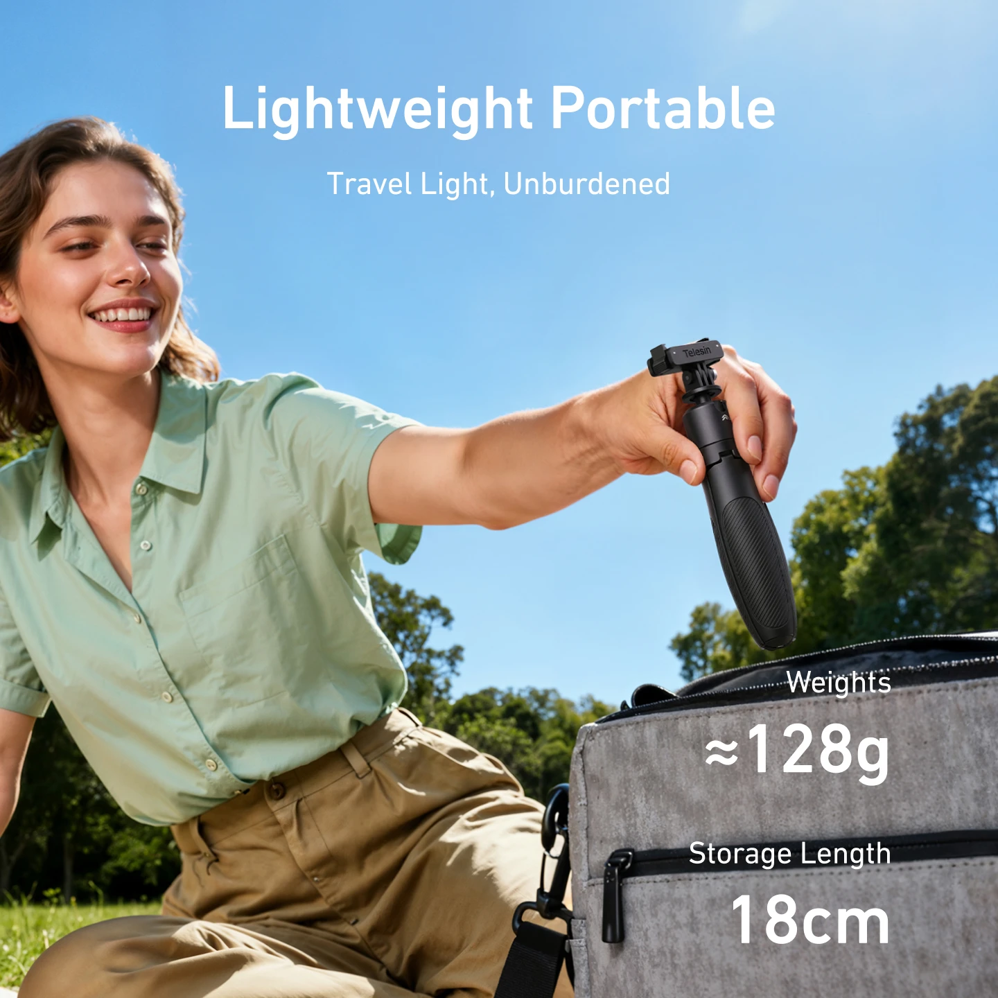 TELESIN 360° Roetation Ball Head Magnetic Selfie Stick Tripod Adjustable Telescopic Pole for DJI OSMO Action 6/Nano Hand Grip