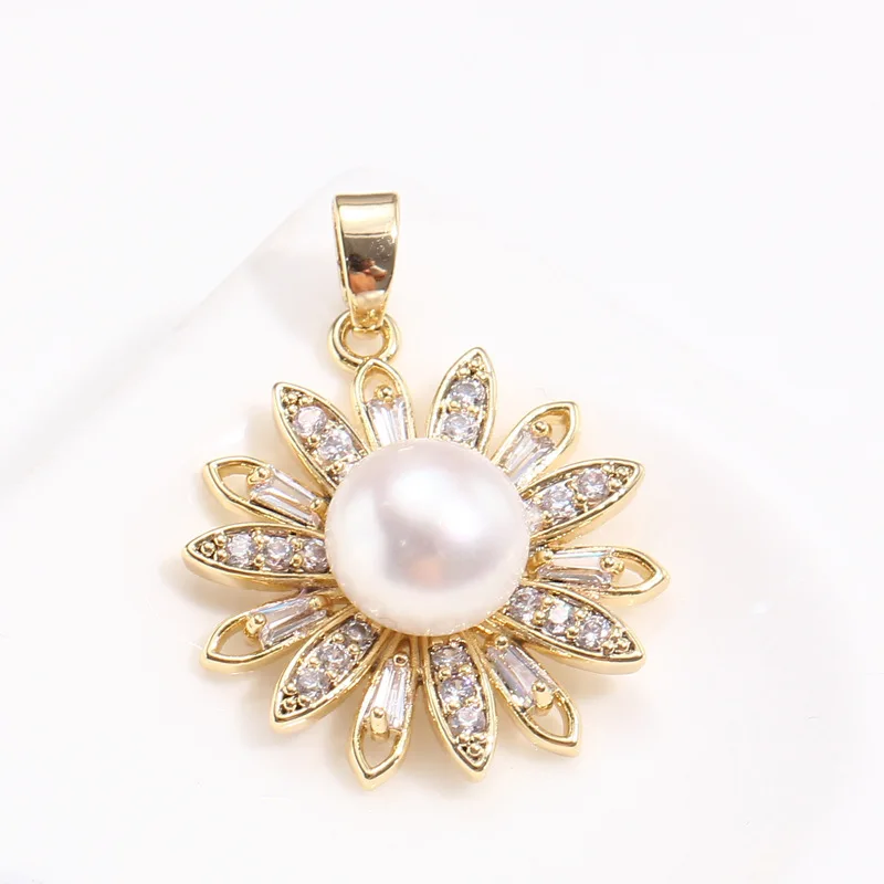 

1 шт. D038, позолоченная 14-каратным золотом подвеска-цветок с жемчугом, сохраняющая цвет, для самостоятельного изготовления украшений (цепочка и жемчуг в комплект не входят)