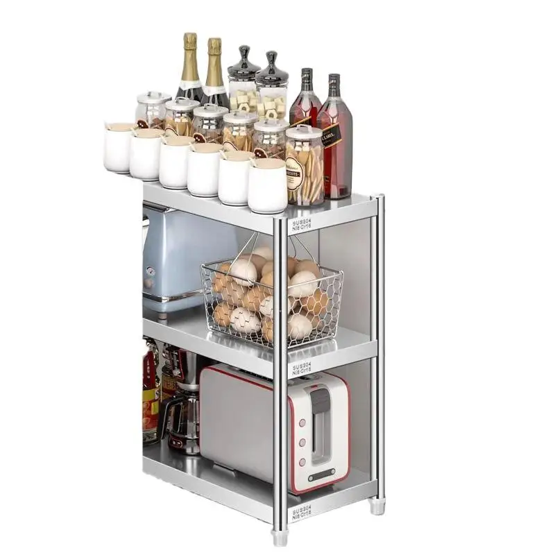 

Stainless steel kitchen rack floor-to-ceiling multi-layer microwave oven storage rack refrigerator crevice vegetable storage