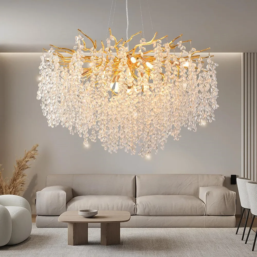 Luxury Pendant Ceiling Chandelier Lighting Fixture for Dining Room Living Room Tree Branch Lighting Suspension Bedroom Crystal