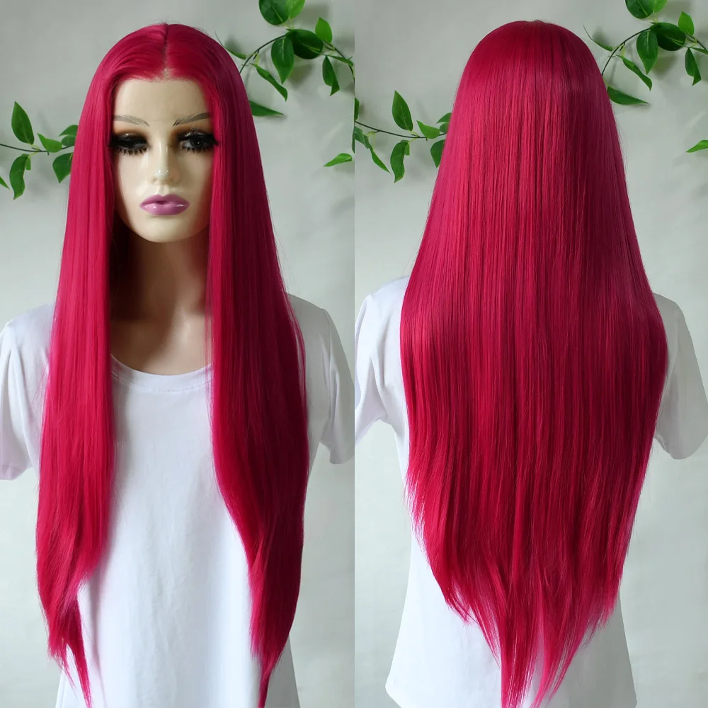 شعر مستعار وردي مستقيم باروكات أمامية من الدانتيل للنساء 13x4 HD باروكات أمامية من الدانتيل شعر مستعار اصطناعي بدون صمغ جاهز لحفلات GoCosplay