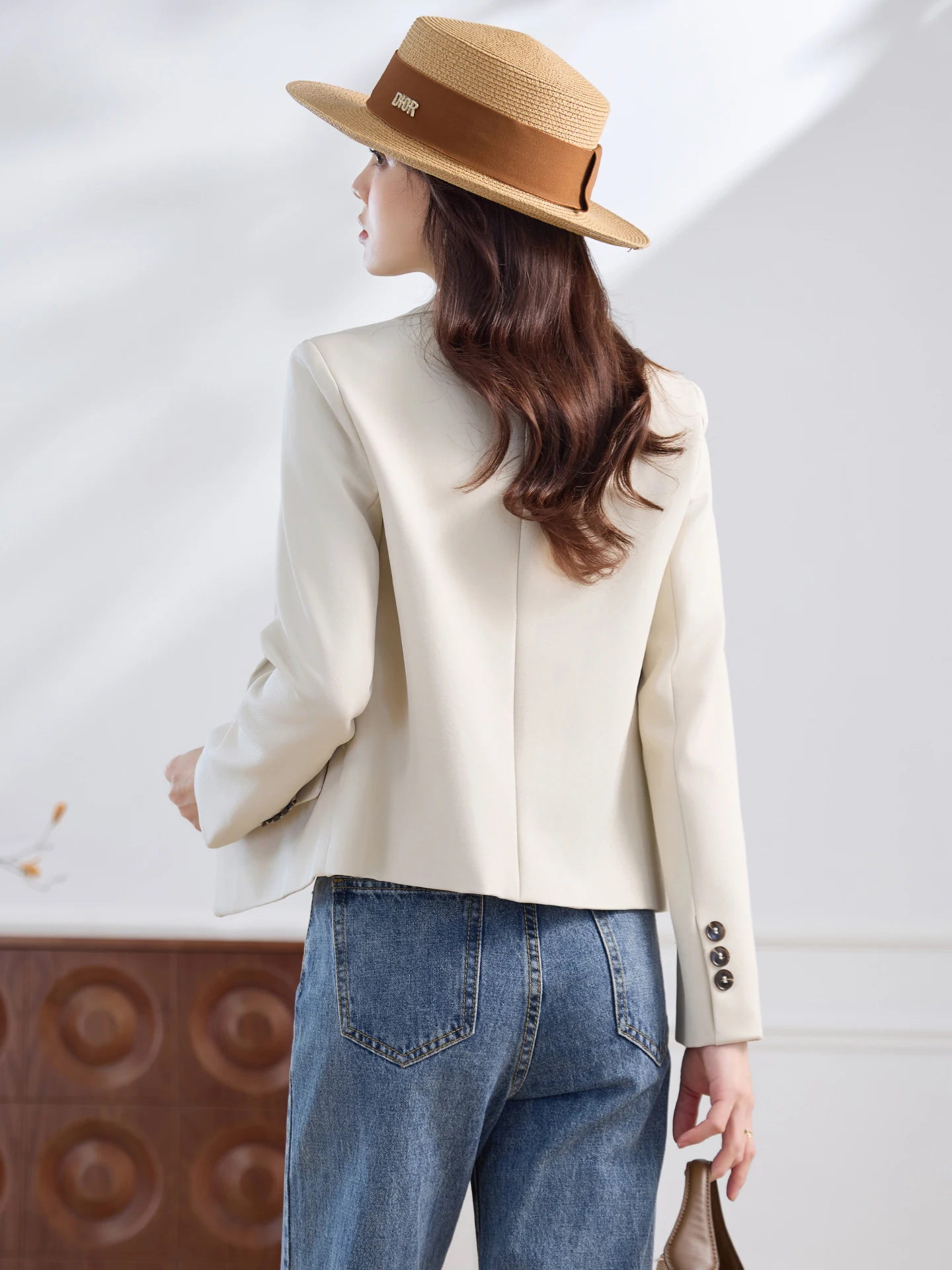 Cherry Blossom Colored Short Casual Women's Suit Jacket Spring New Arrival Elegant Commute Wind Loose Fit Button Splice Pocket