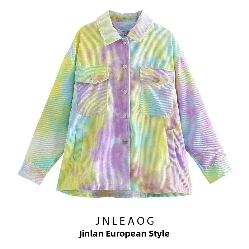 Faionable عارضة التعادل صبغ المرأة irt Jaet الخريف وصول جديد تنوعا البوليستر طويل Sve مخطط طوق ex