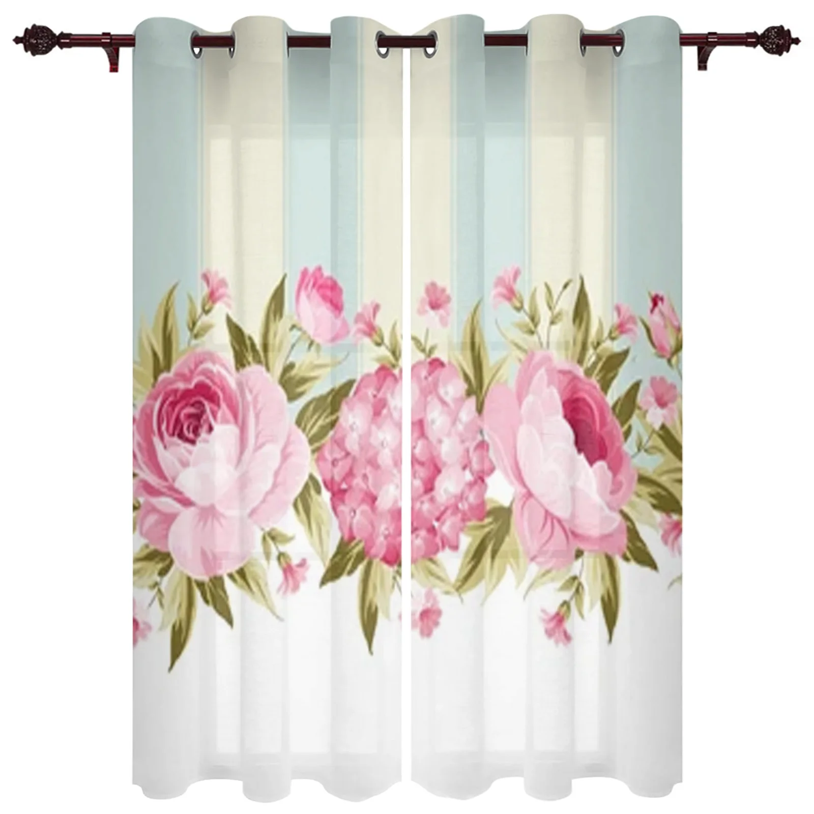 

Blooming Flowers And Stripes Window Curtains For Living Room Luxury Bedroom Decor Drapes Kitchen Window Treatments Curtains