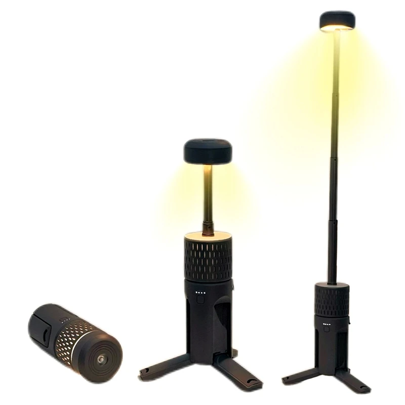 AB09-Linterna LED telescópica para acampar, base de trípode, práctica para aventuras, senderismo, pesca: ambiente de campamento mejorado