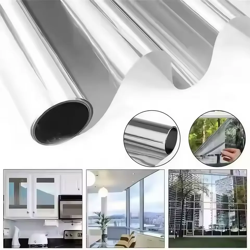 Reflective Window Film One Way Privacy, Anti-UV Heat Insulation Sun Block Glass Sticker for Home Bedroom