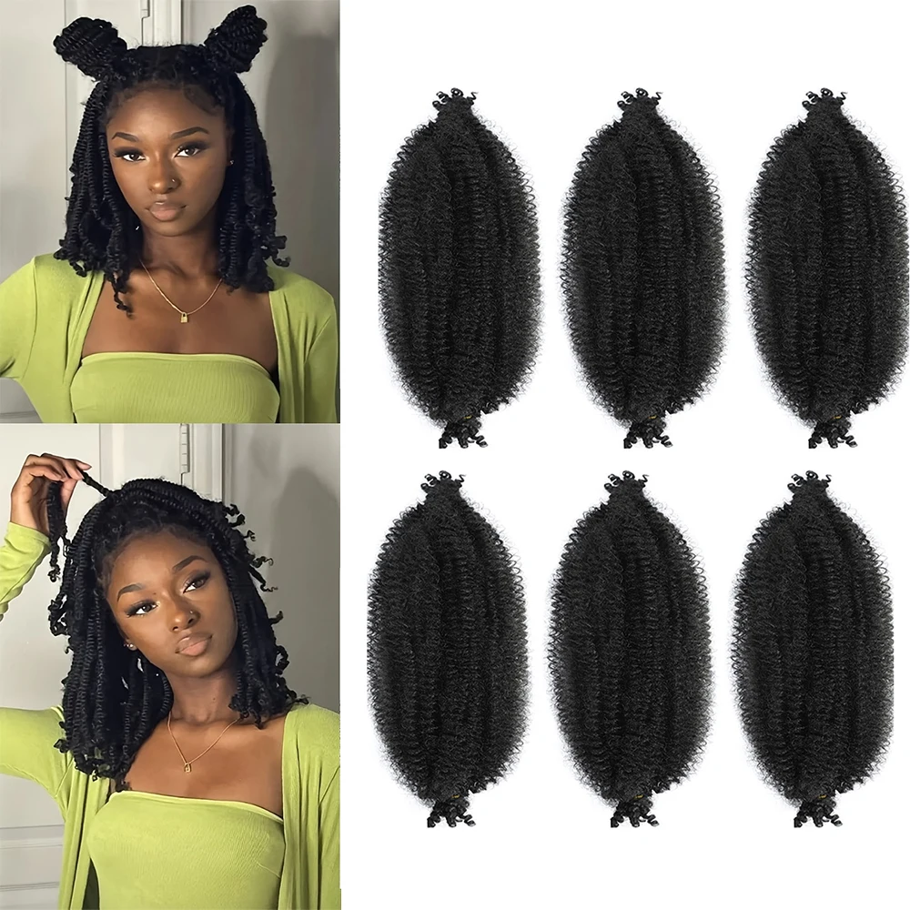 Vorgetrenntes, federndes Afro-Twist-Haar, 6er-Packung, schwarze, vorflauschige Naturlocken sind perfekt für Marley-Häkelhaar-Synthetik