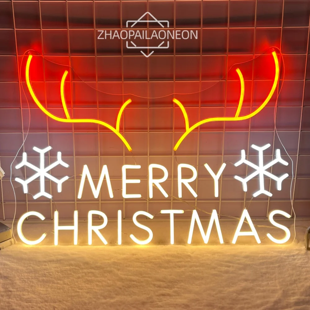 Merry Christmas Led Light Neon Sign Anlter Snow Neon Led Sign Home Bedroom Shop Party Christmas Decor Led Wall Hanging USB