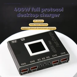 4-Way 400w Full-Protocol QC 3.0 PD USB-C Type C USB Step-Down Module Fan Cooling 1.5 inch IPS Screen High-Power Desktop Charger