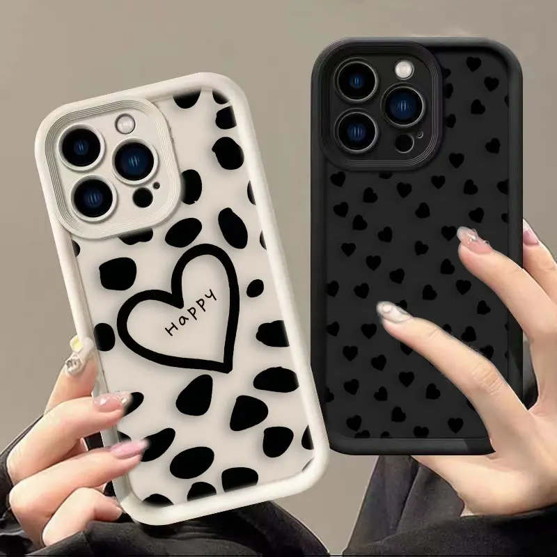 Fashionable Black Heart Phone Case For OPPO A17 A31 A38 A52 A53 A53S A54 A55 A57 A58 A60 A72 A74 A76 A78 A92 A93 A94 4G 5G Case