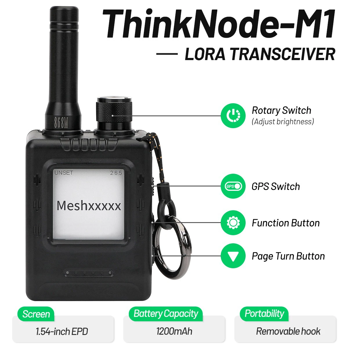 ELECROW ThinkNode M1 M5 Meshtastic LoRa Node with E-ink Screen&GPS 868MHz 915MHz NRF52840 SX1262 Wireless Module