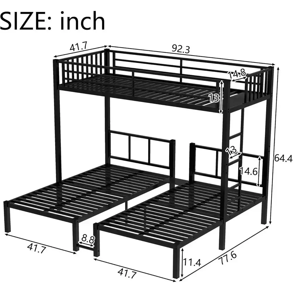Black Twin & Twin Bunk Bed with Guardrails, Ladder, and Upper Bed Platform - No Box Spring Needed for Children & Adults