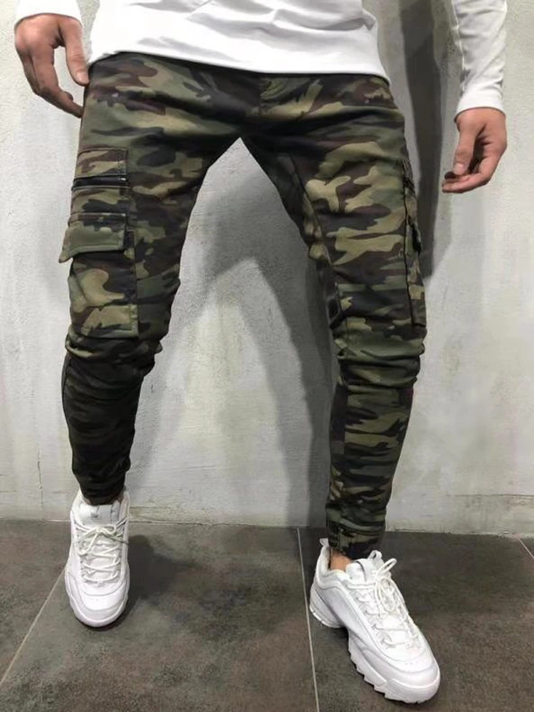 Pantalones vaqueros elásticos de camuflaje para hombre, pantalones Cargo de mezclilla informales, pantalones ajustados con múltiples bolsillos para correr, alta calidad