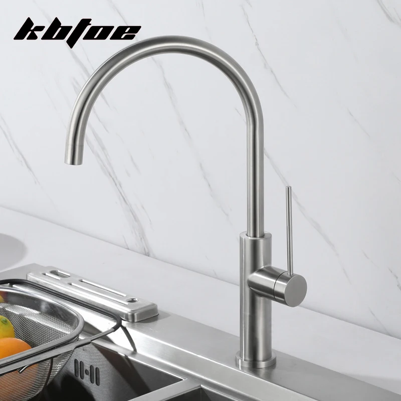 

Brushed Nickel Kitchen Faucet 360 Rotation Deck Mounted Hot Cold Water Sink Mixer Tap Black Modern Stainless Steel Tap Crane