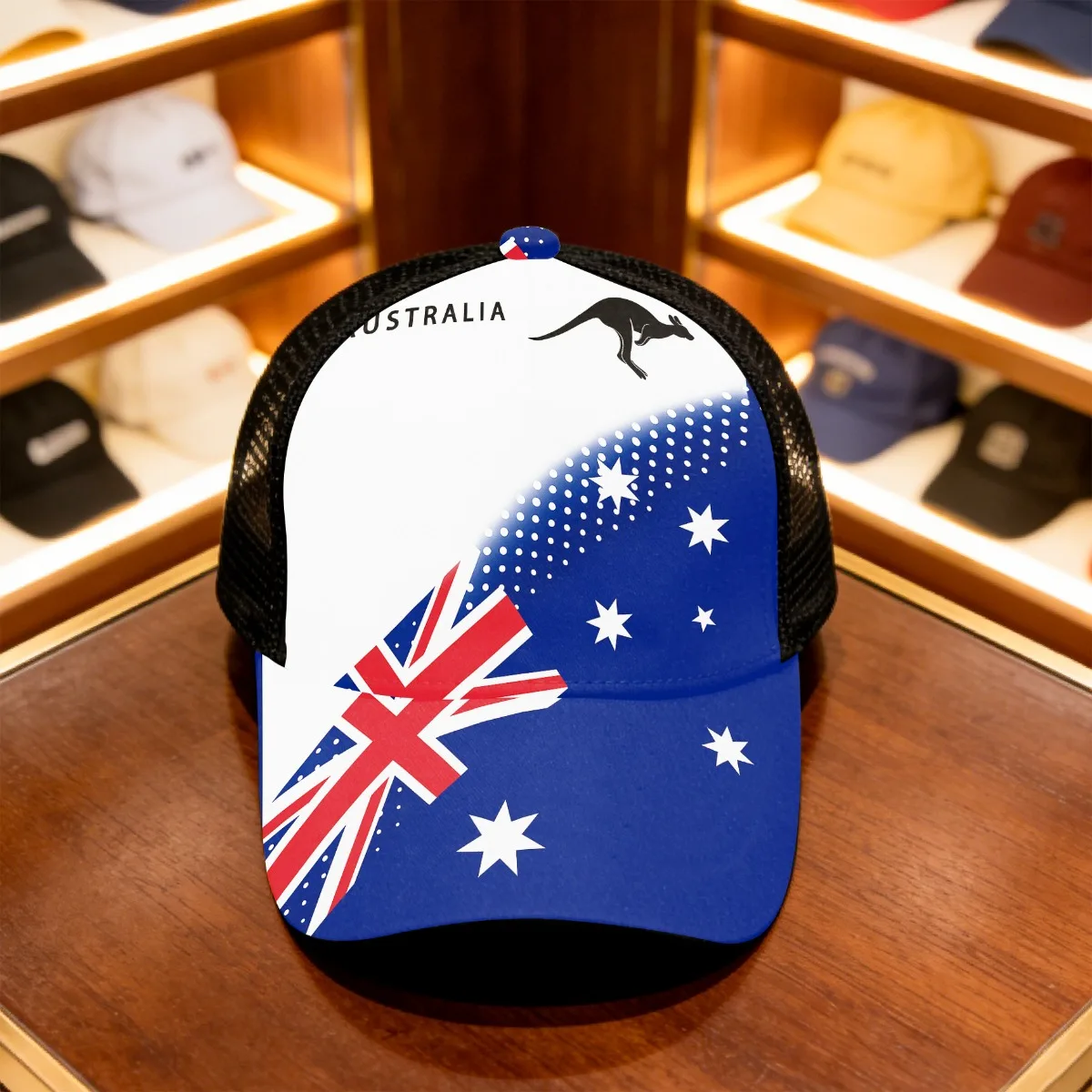 1pc Australia Flag Kangaroo Design Adjustable Snapback Cap Mesh Cap Hand Washable Comfortable with an Adjustable Fit