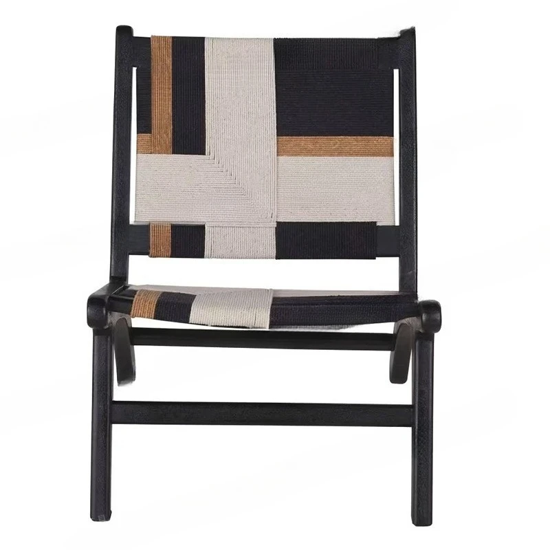 Back chair low color chair Japanese solid wood balcony reading leisure reading single sofa living room rope weaving