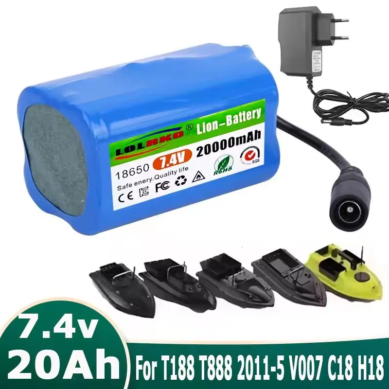 2026 7.4V 20000mAh RC Boats Battery For T188 T888 2011-5 V007 C18 H18 Remote Control Fishing Bait Boat Ship Parts Accessories