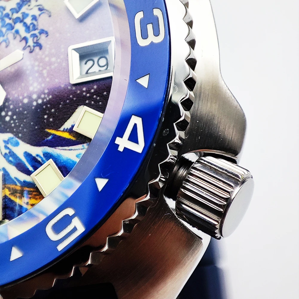 NH35 Movement Men's Automatic Mechanical Watch Sapphire Glass Waterproof Luminous Kanagawa Dial Luminous Ceramic Bezel
