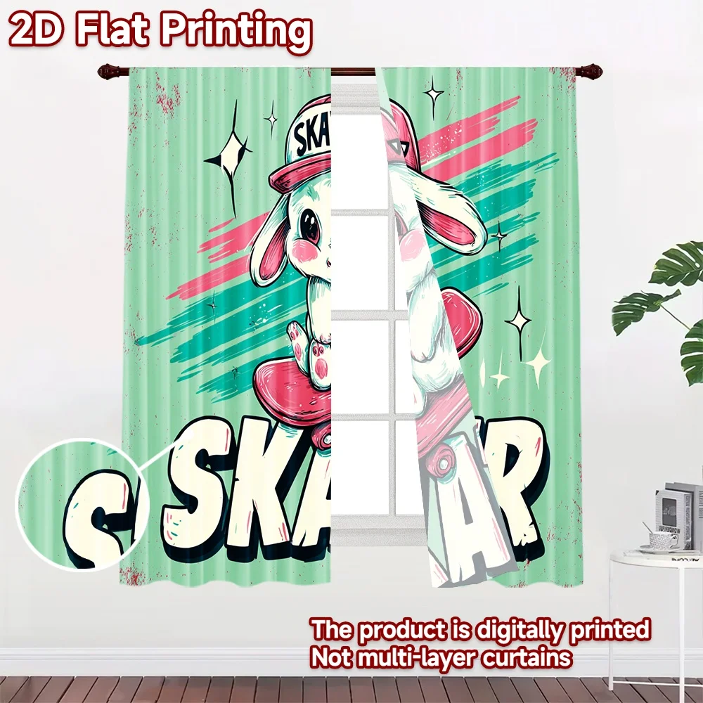 2D flat printing 2pcs Curtain Cute Bunny Skater Kawaii Digital Printed Polyester Drapes Festive Curtains Perfect for Parties and