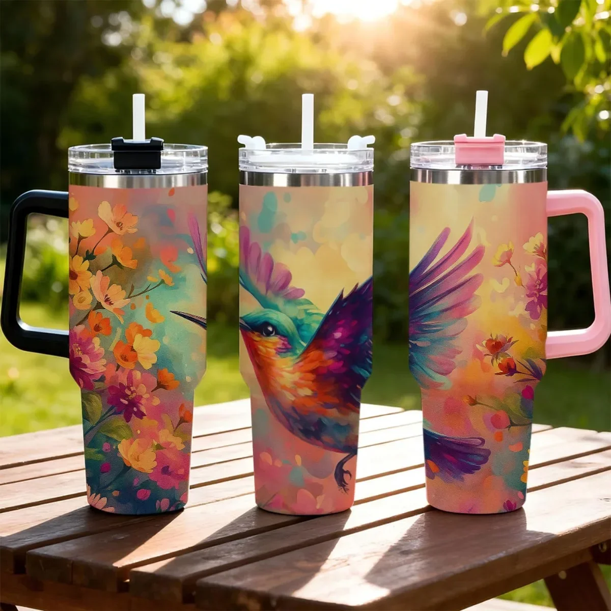 1pc 40oz Stainless Steel Insulated Cup Second Generation Handle with Third Generation Lock Lid Includes Straw and Cap Fashionable Creative Pattern - Double Layer Vacuum Insulation Travel Mug