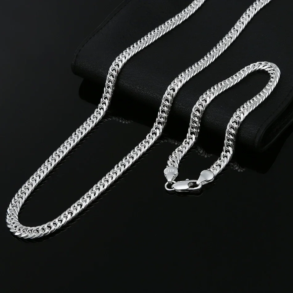 

Fashion original brand 925 Sterling Silver man 6MM geometric chain bracelets neckalces for women Party wedding jewelry sets