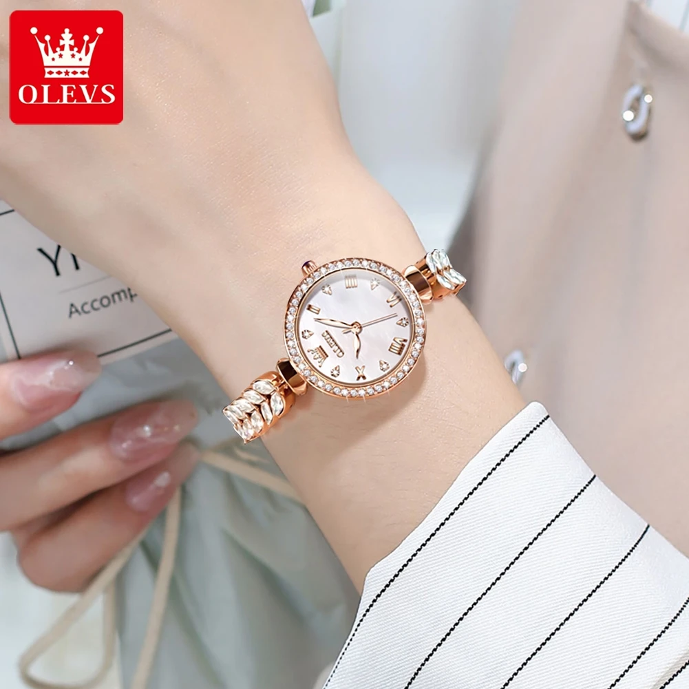 OLEVS 9971 Women\'s Watches Elegant Fashion Original Wristwatch Waterproof  Fish Bone Strap Luminous Hand Diamond Bezel Reloj