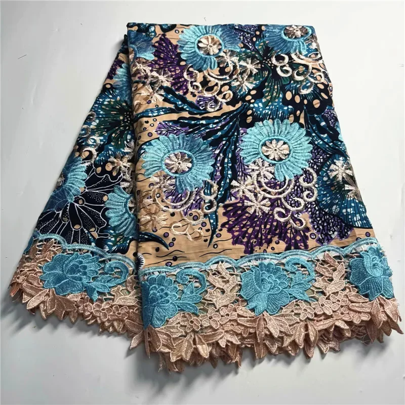 

5 yard African Wax Brocade Lace Fabric Hight Qualiy 100% Cotton Ankara Wax Satin Print Lace Fabric For Woman Evening Dresses 9L6