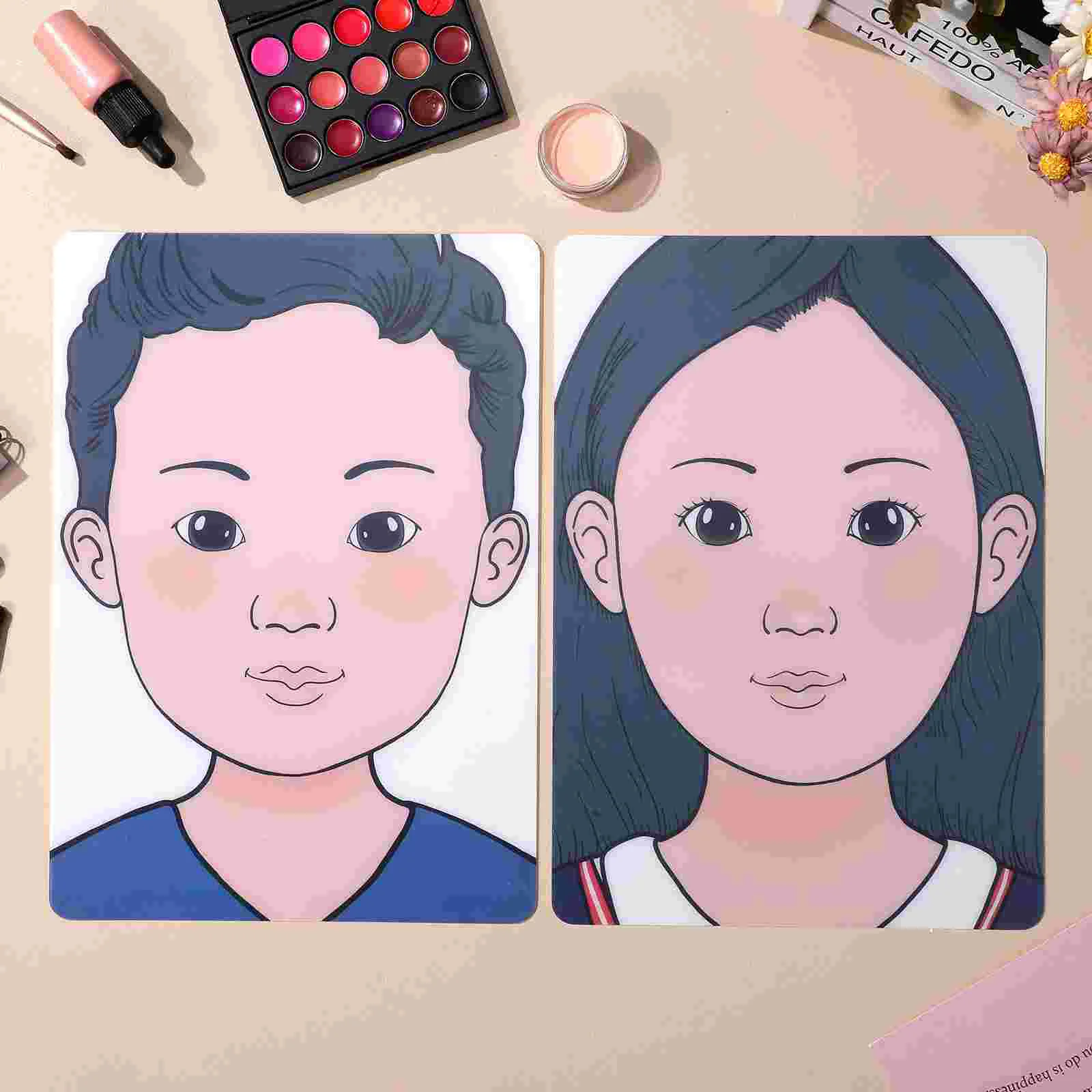 2 Pcs Makeup Practice Board Training Face Painting Model Plastic Real Person Painted for Starter