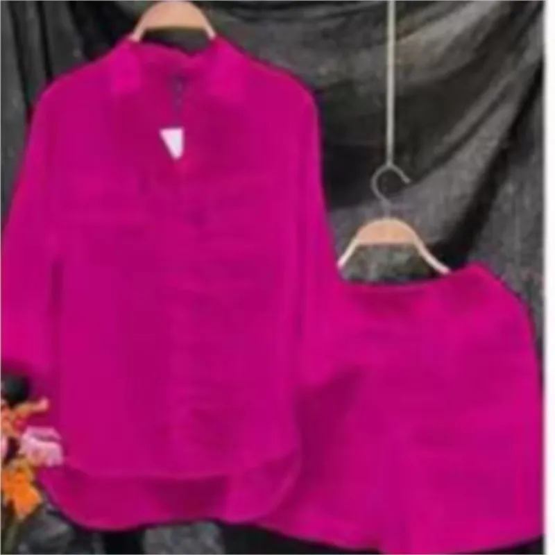 Spring Shirt Two Piece Set For Women Summer Shorts 2 Piece Sets Suits Solid Color Long Sleeve Shirt Short Casual Outfits Female image 4
