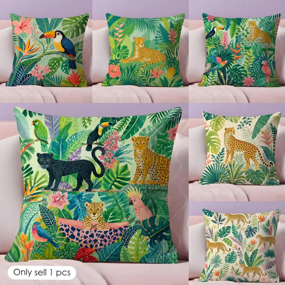

Tropical Green Jungle Woods Cushion Cover Short Plush Soft Double-Sided Printing Pillow Case Cozy Sofa Bedroom Home Decor Gift