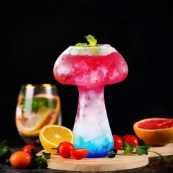 Creative Cocktails Glasses Mushroom Cup,Wine glass,Glass Goblet Drink Cup,Clear Drink Cup,Fun Martini Glasses for Bar&Home