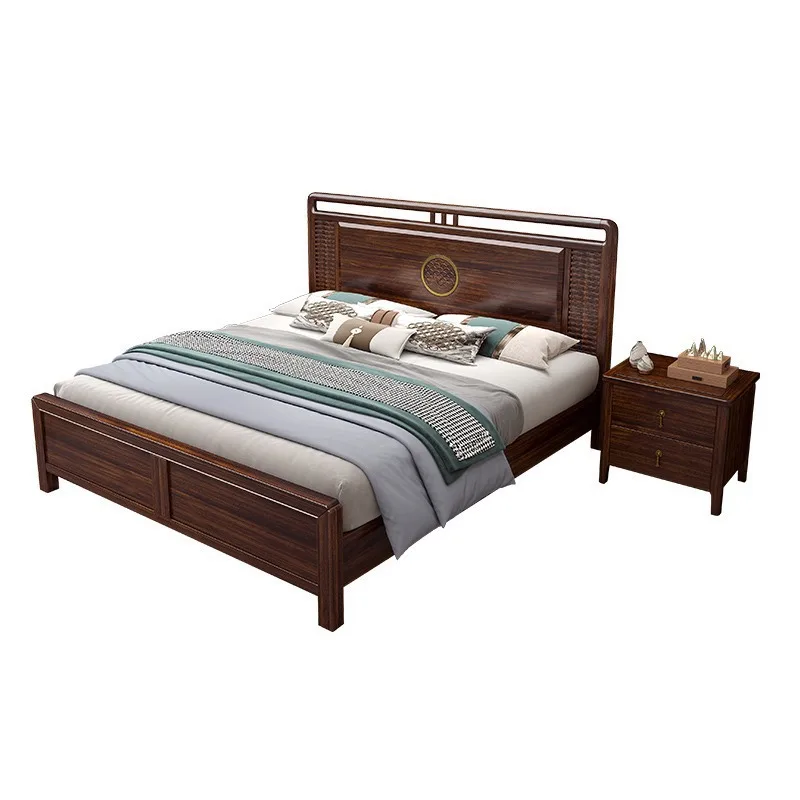 

New Chinese style, ebony wood, solid wood bed, modern, light luxury, small and medium-sized apartment, bedroom