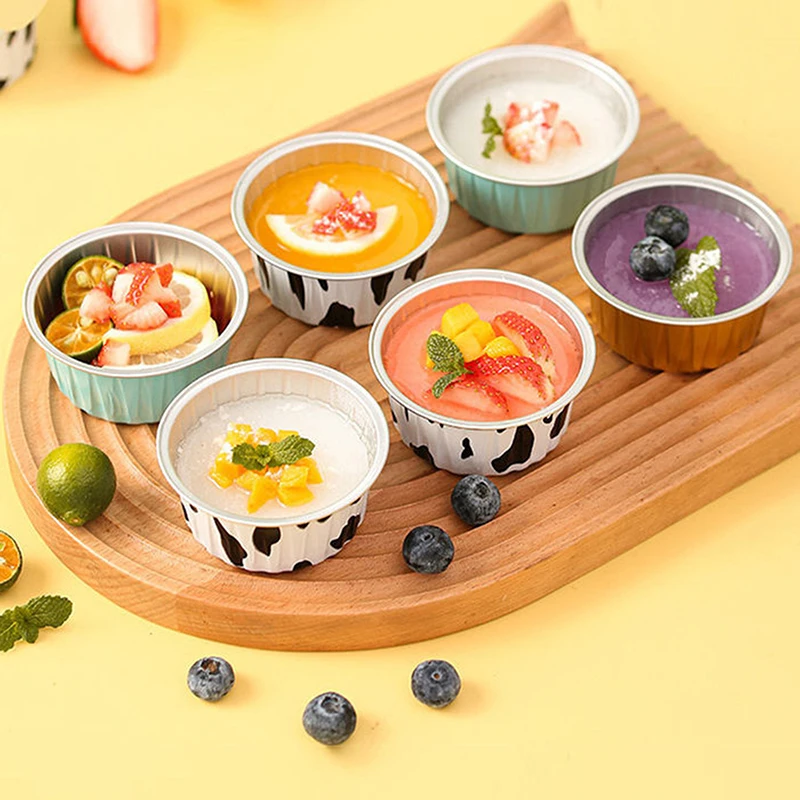 10/20/30Pcs Round Baking Cups Tin Paper Foil Wih Lids Reusable Cupcake Cups Desserts Flans Mini Cake Pans Bread Mould Custard