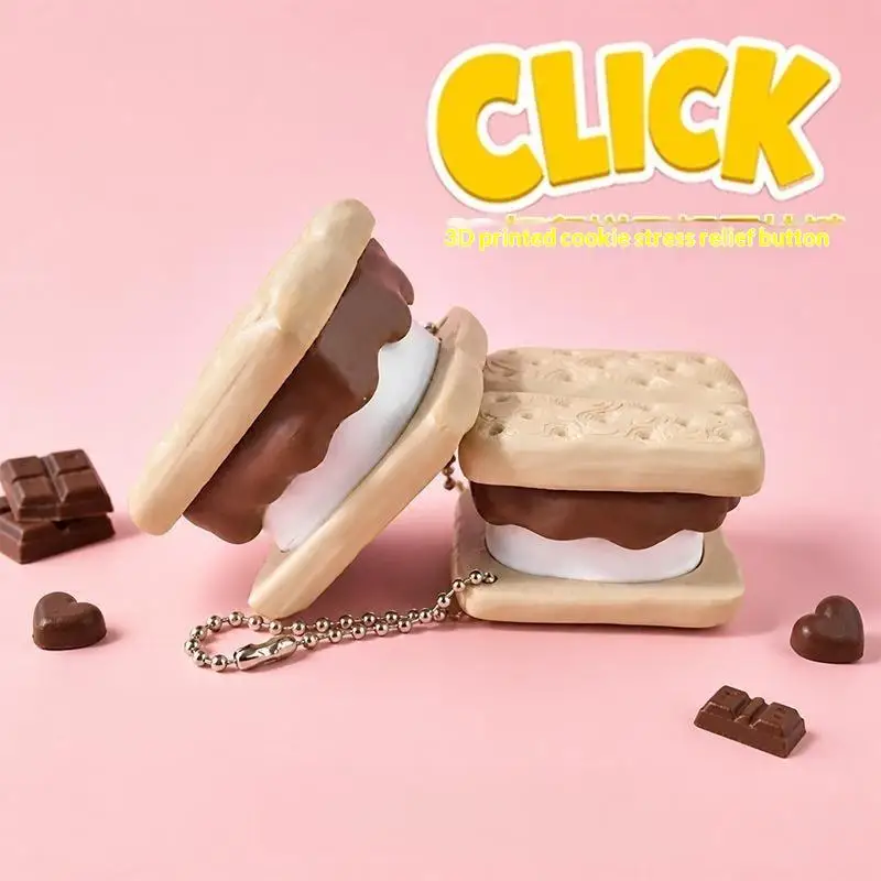 1PC Smore Chocolate Cookie Clicker Keychain 3D Printed Cute Fidget Stress Relief Charm for Phone Bag Accessory Gift