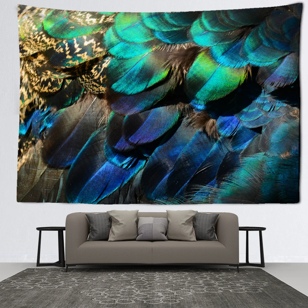 

Blue And Green Peacock Feather Tapestry Wall Hanging Retro Bohemian Modern Art Style Bedroom Dormitory Home Decor
